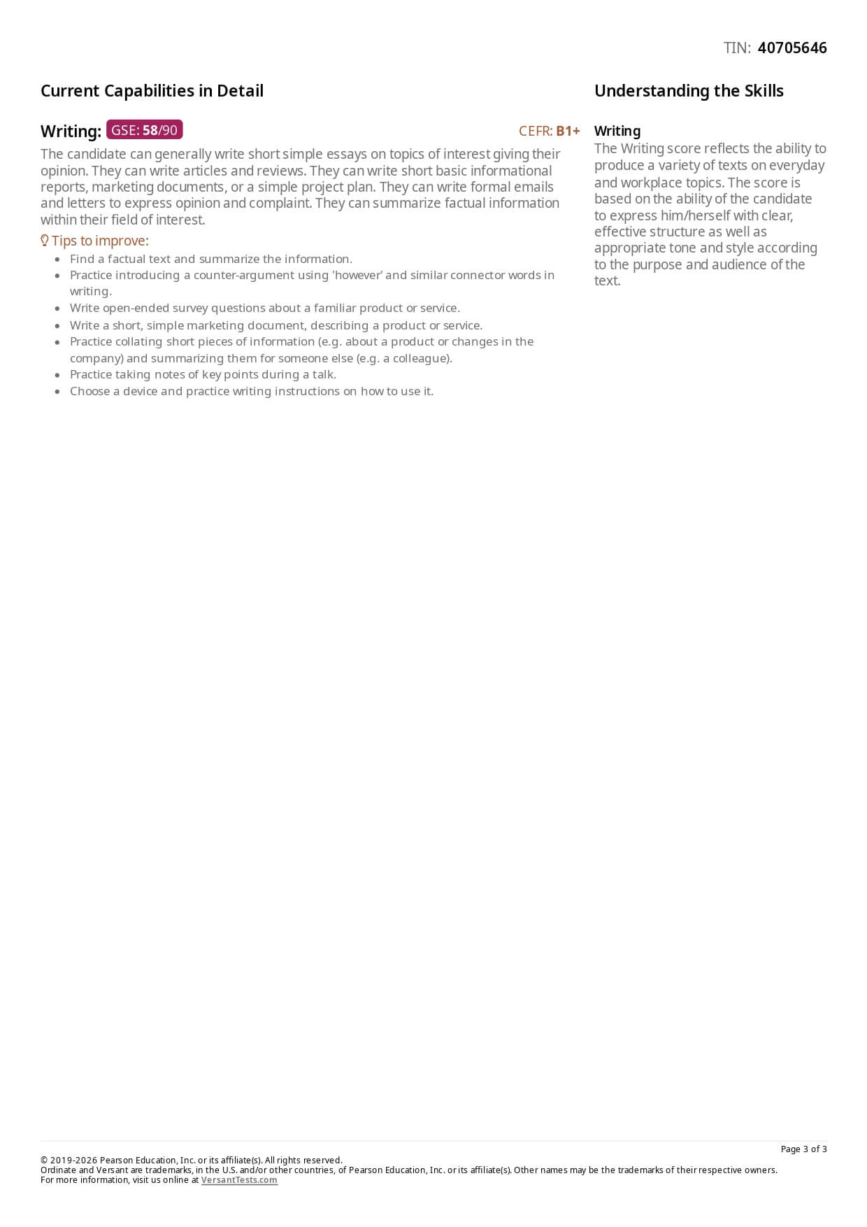 Versant Englsih Writing Test