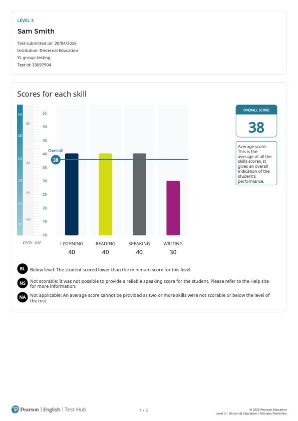 Pearson English Benchmark Test Young Learners